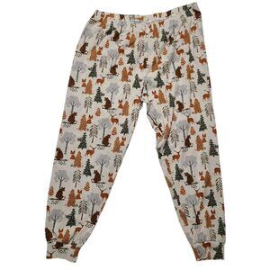 PJ Place Adult XL Forest Animal Print Pajama Pants Bear Fox Deer Racoon Trees